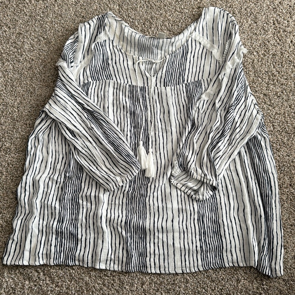 Vintage America 3/4 sleeves blue stripe blouse
